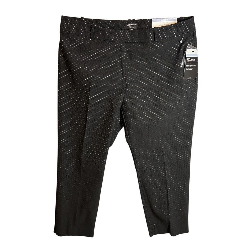 NWT Liz Claiborne Emma Classic Ankle Pants Women's 16P Black Metallic Dot Career